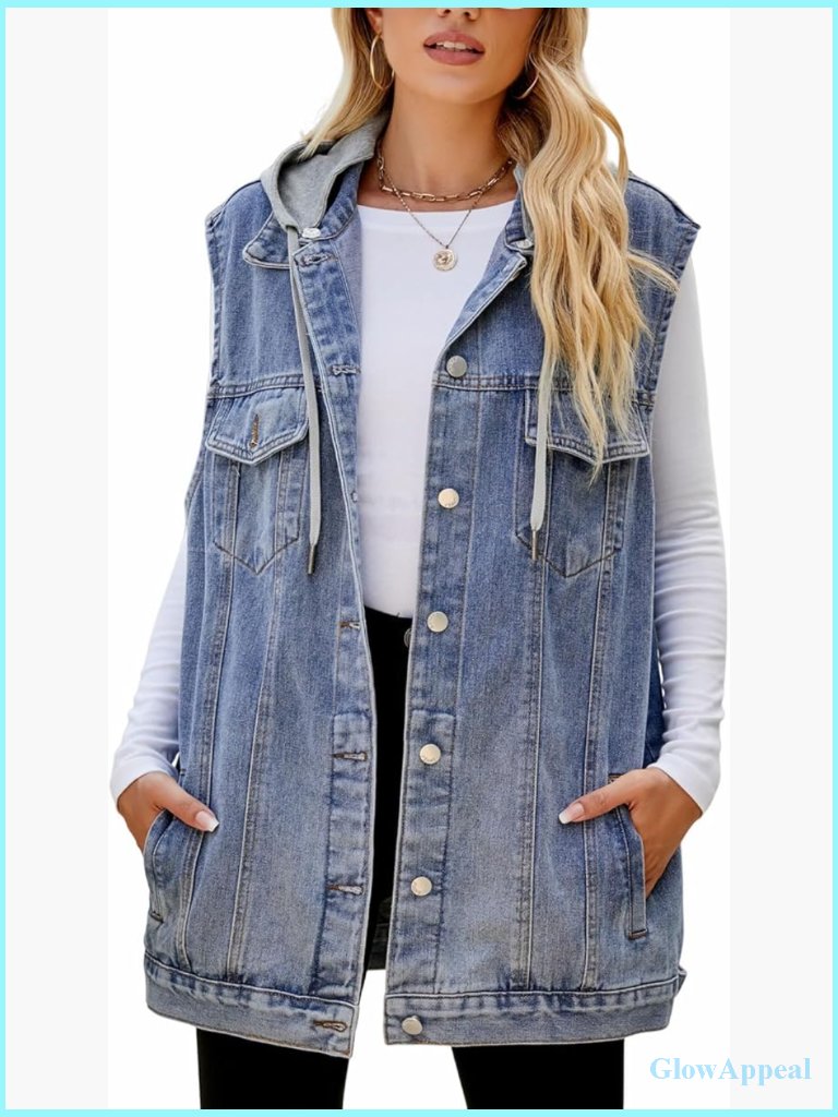 Denim Vest Sleeveless Button Down Jacket Women Oversized